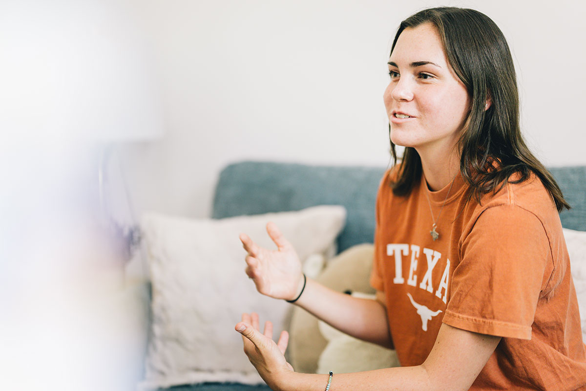 student talking to counselor