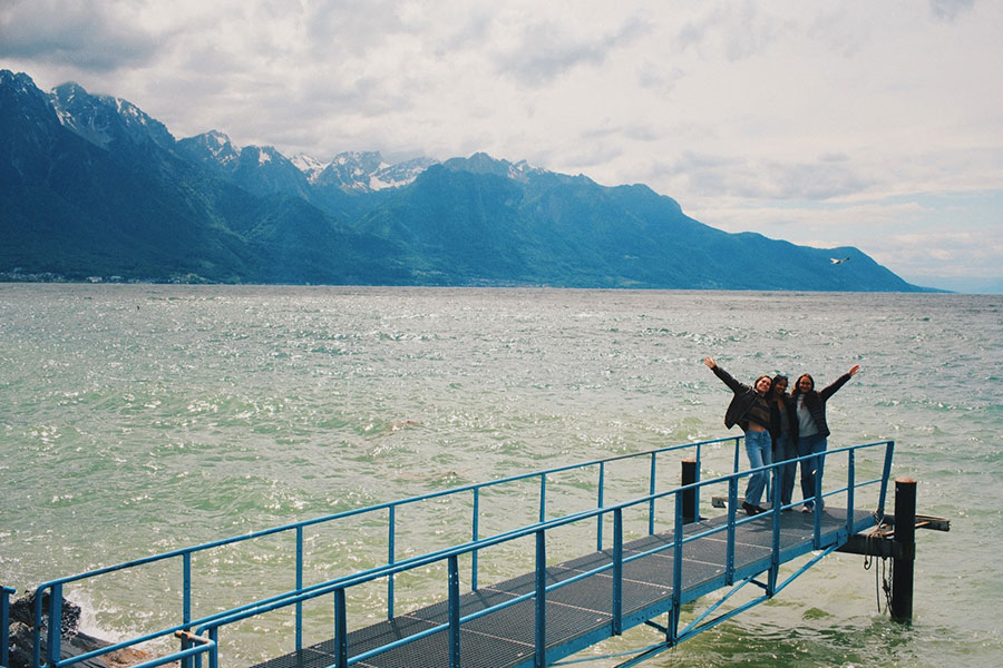 Longhorn Wellness Center student assistant Ciara Burns (left) explores Switzerland with fellow students