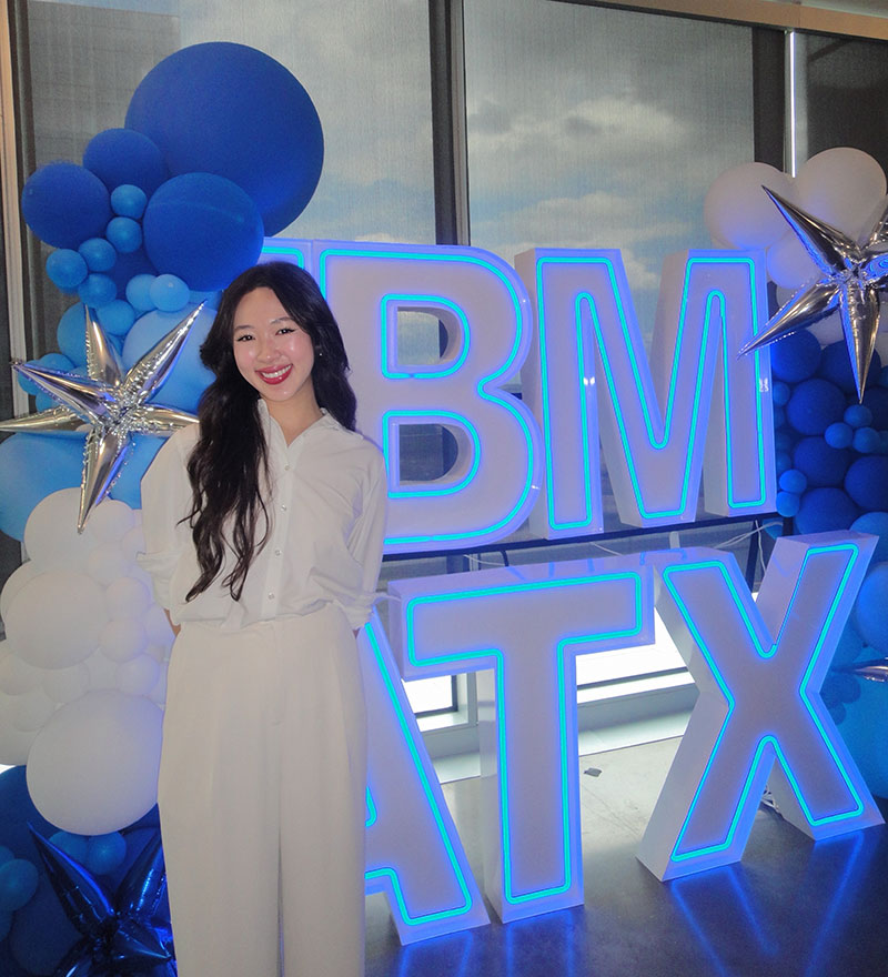 Emmy on her first day as a Visual Design Intern with Blue Studio at IBM.