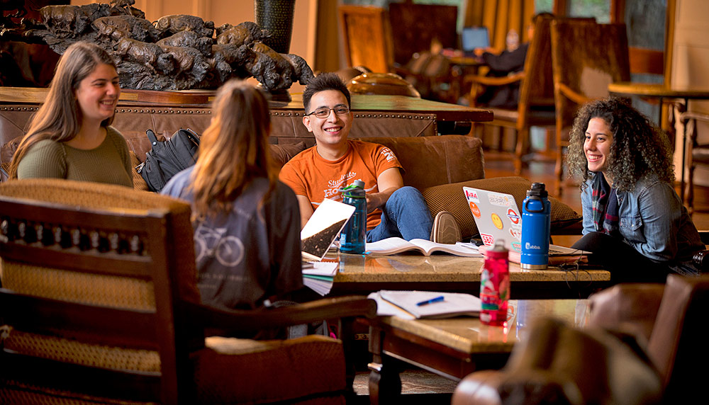 students studying in library